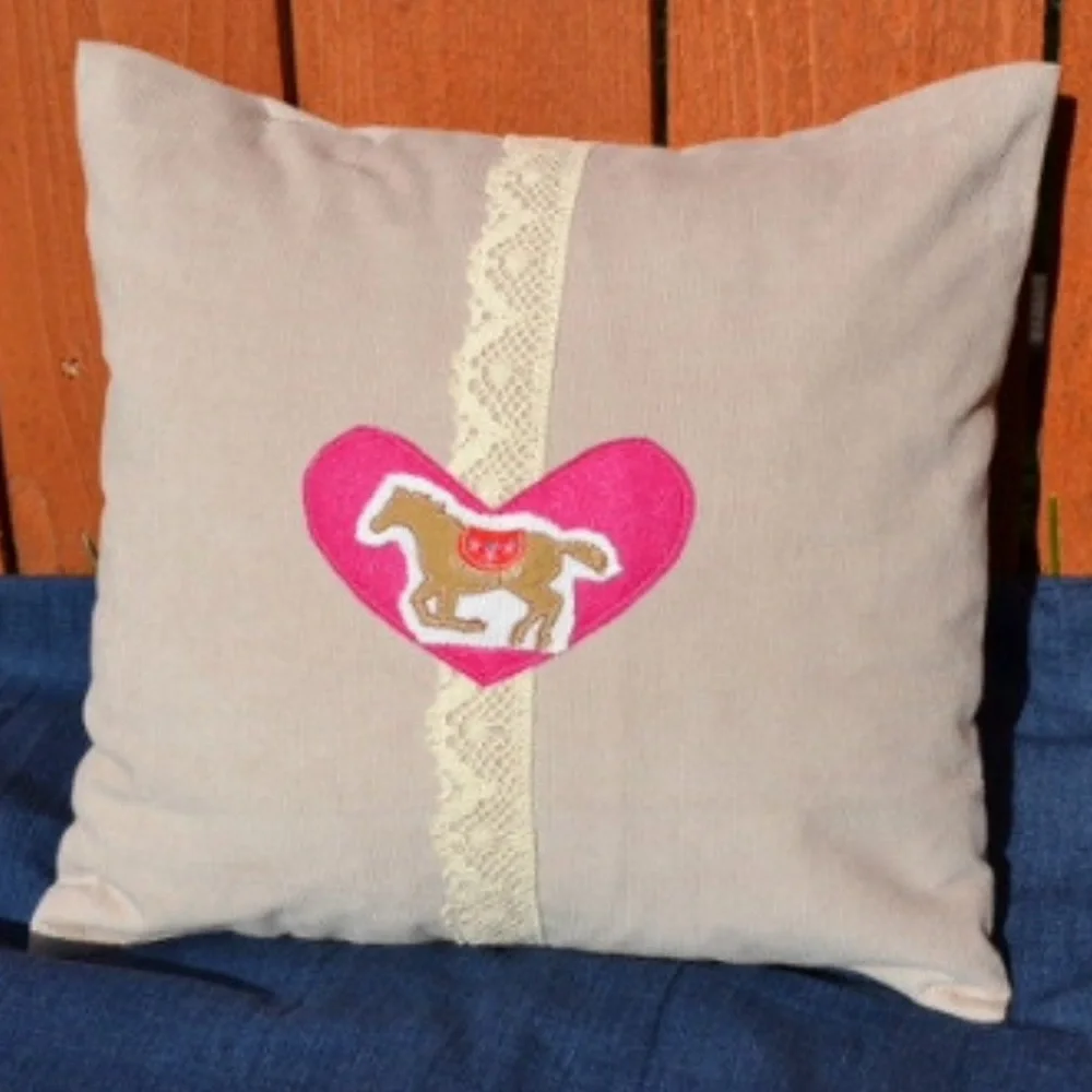Handmade cotton corduroy horse appliqué lace pillow cover girl’s room western 14